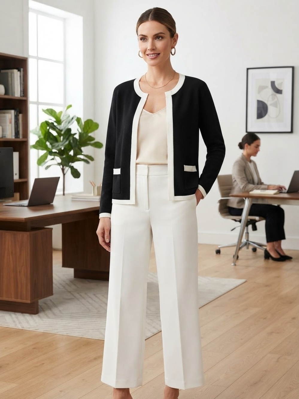 Talbots Black & White Size XL Cardigan